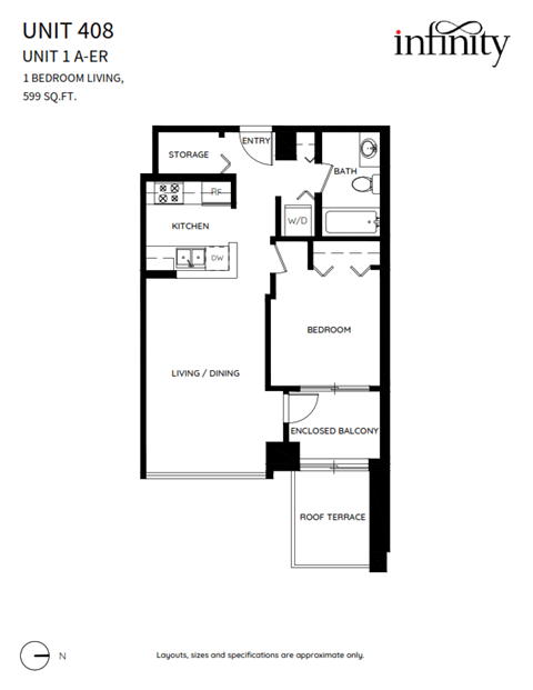 Floor plan for 1 bed, 1 bath